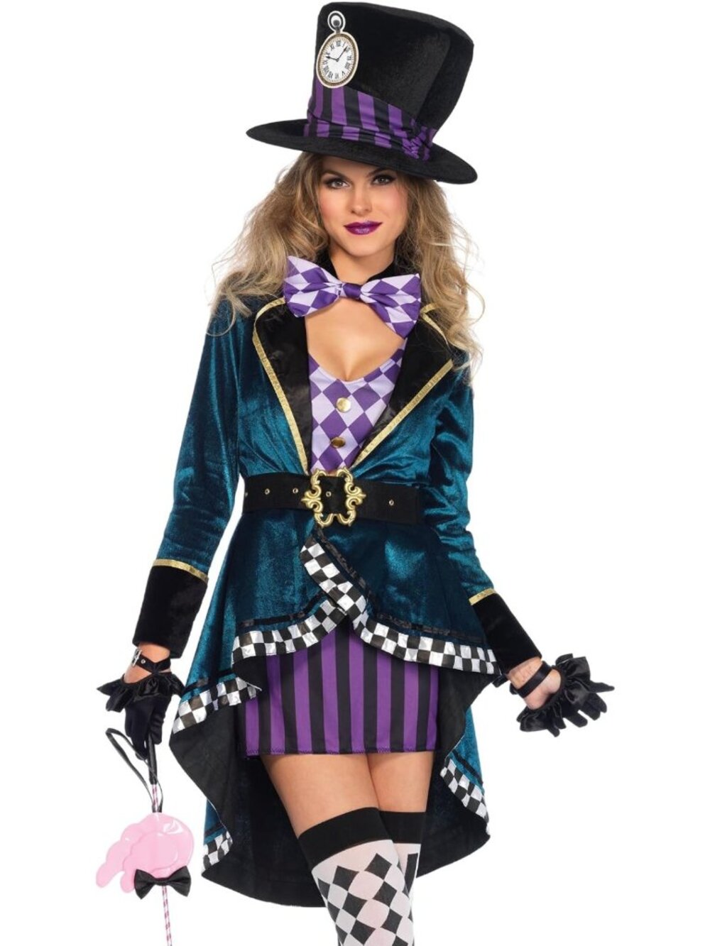 Whimsical Mad Hatter Costume Set - Dress, Jacket, Belt, Bow & Hat for Parties
